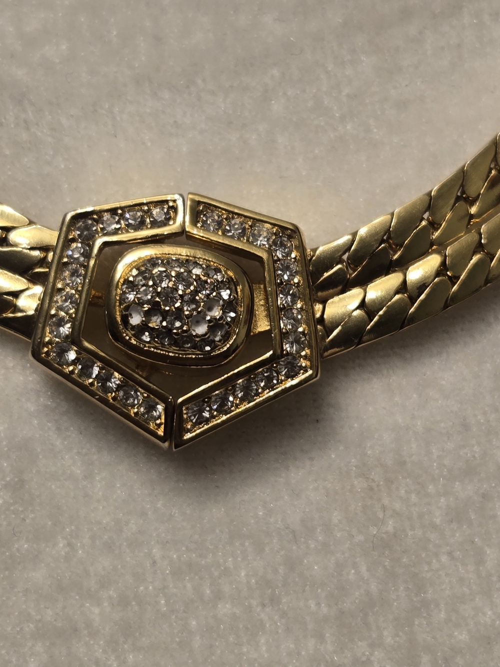 Cristhian Dior Gold Pave Hexagon Statement Necklace - Picture 6 of 13